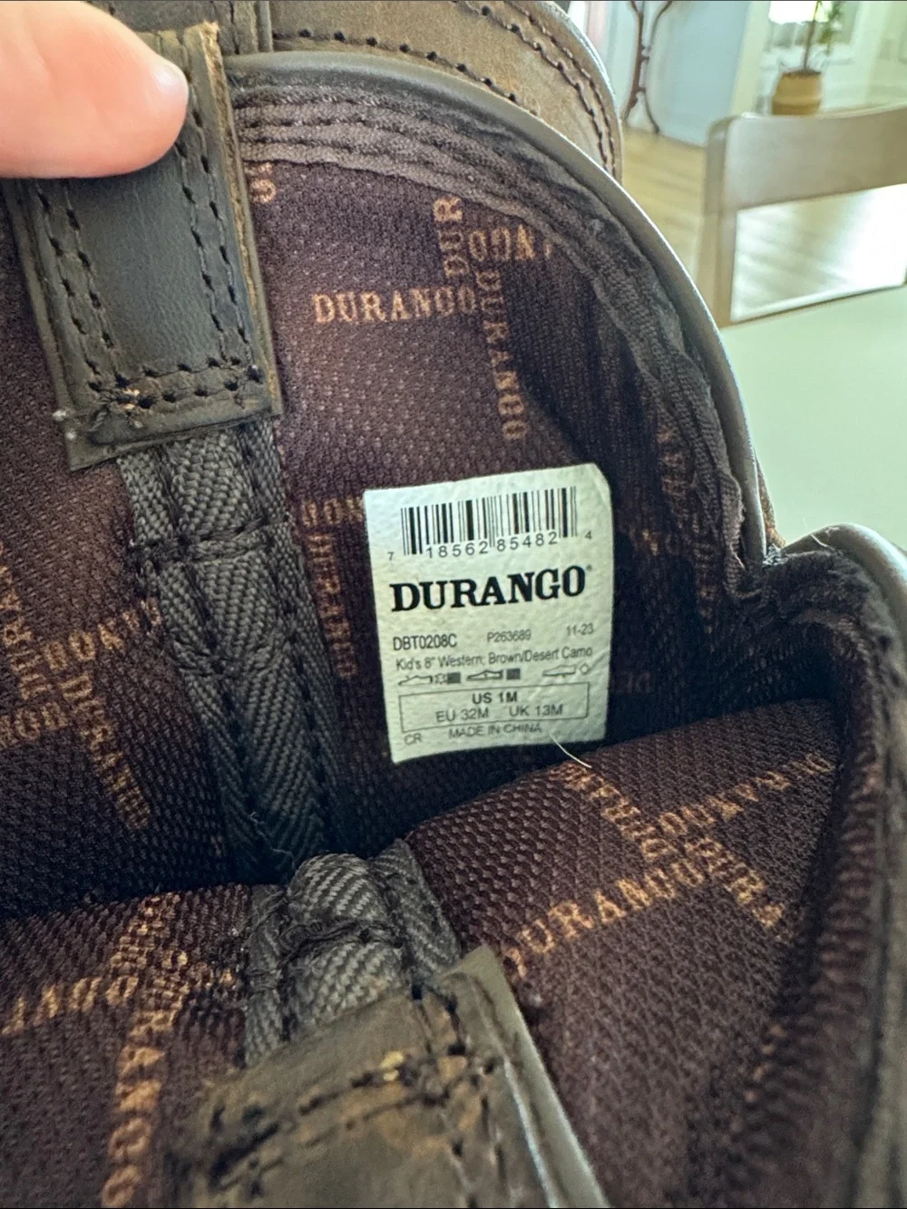 Durango Brown Leather Square-Toe Camo Shaft Western Boots